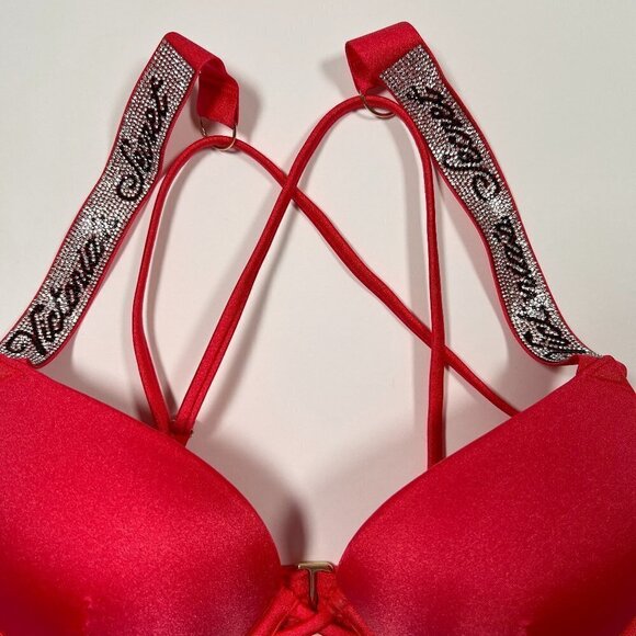 Victoria Secret 36DD L Bombshell Push Up Top Bikini Set Logo Shine Strap Pink - Picture 4 of 14